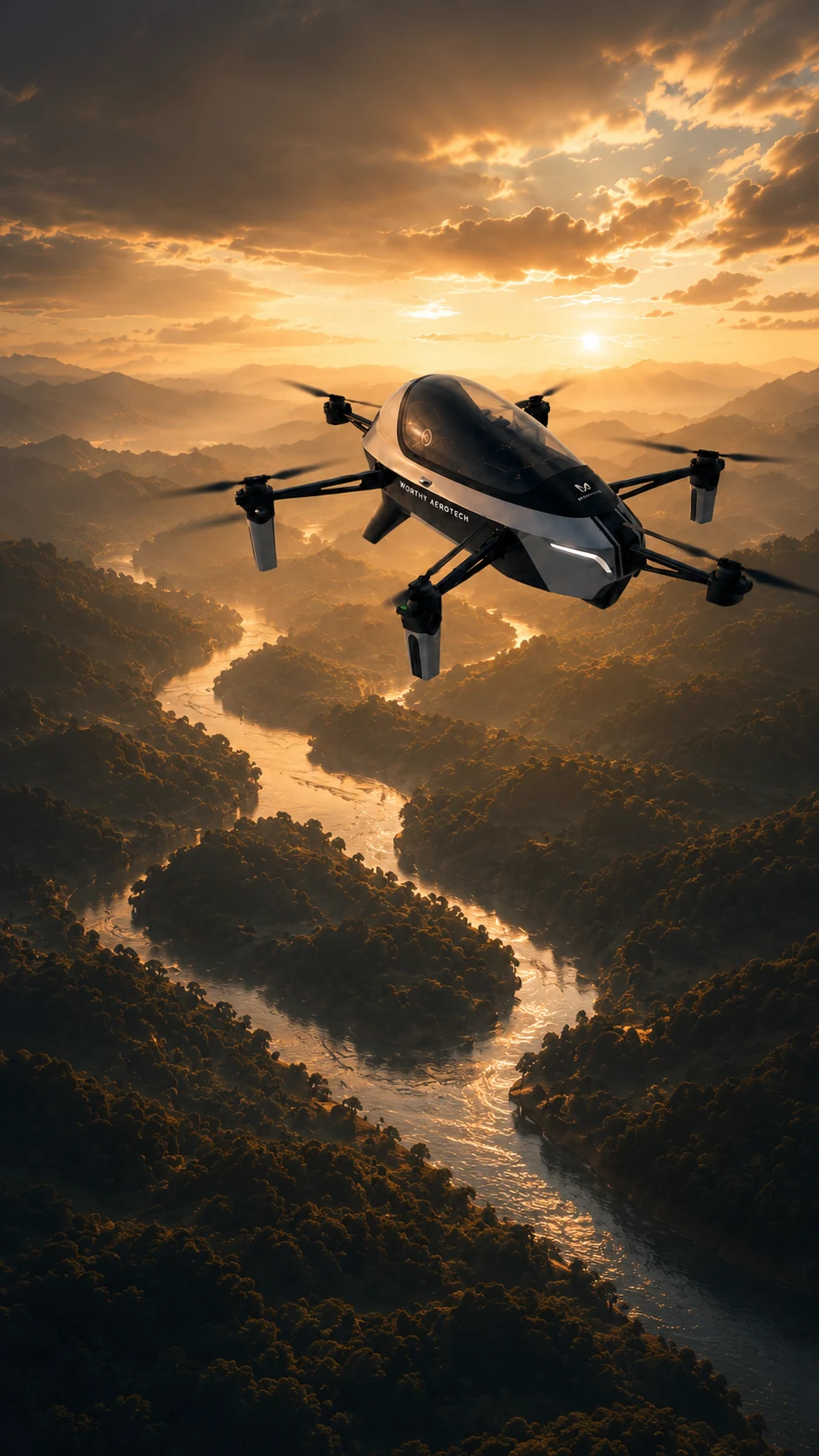 WorthyAero R1 flying above a mountain valley
